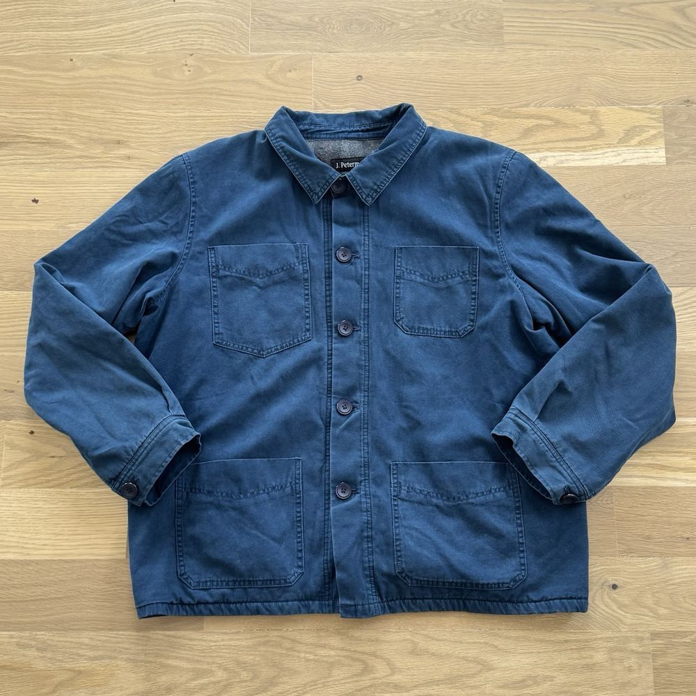 J. Peterman Men's XL Blue Button Flannel Lined‎ Collared Coat Jacket